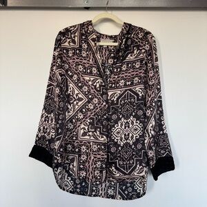 Johnny Was Black and Pink Patterned Blouse